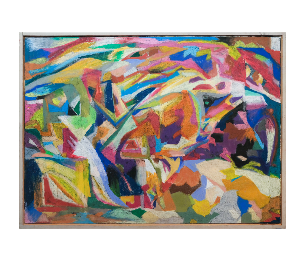 Weggeworfenen Gemälde aus den 1950er bis 80er Jahren, von mir übermalt mit Oelpastellkreide